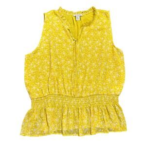 Carolina Belle Womens yellow tank blouse floral peplum Size XL